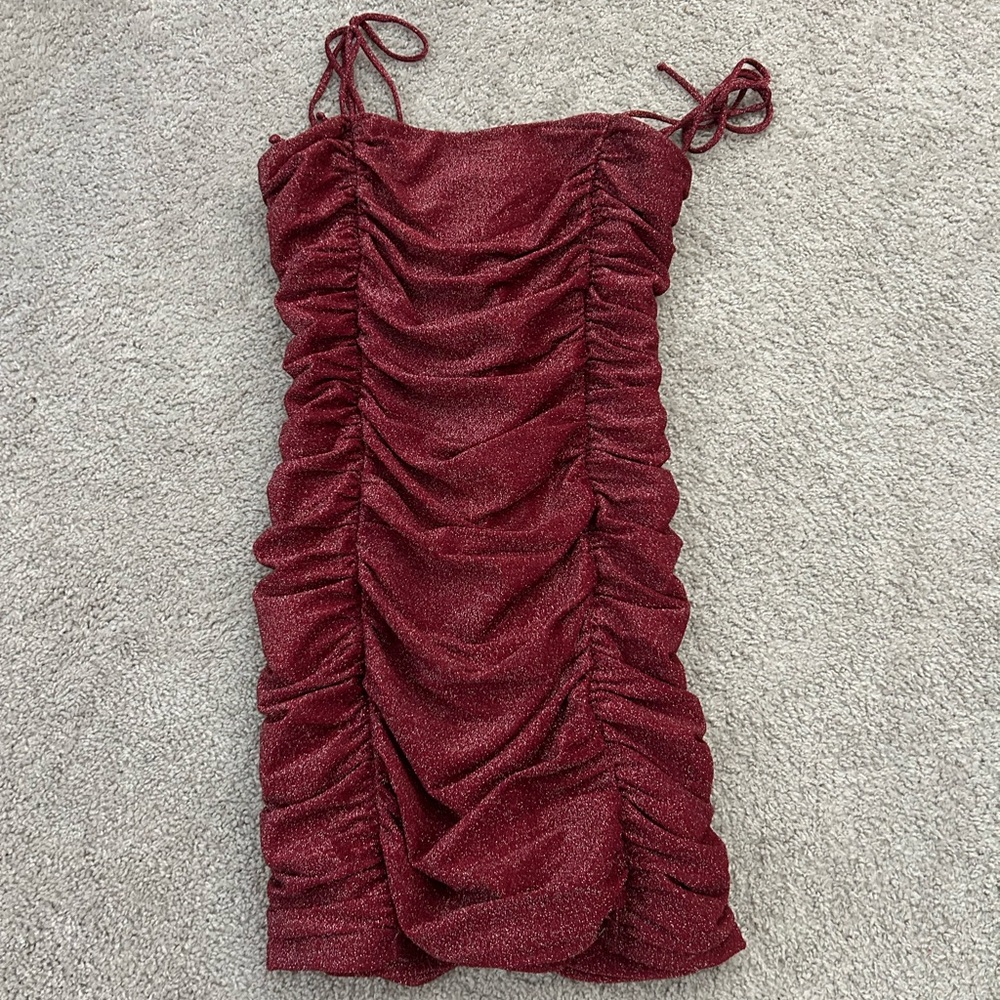 Macy's Red Ruched Bodycon Mini Dress